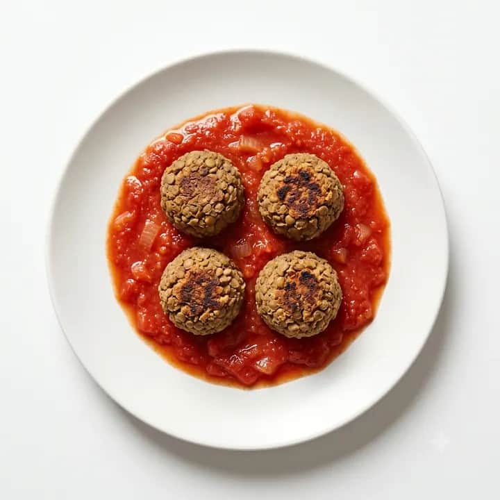 Albóndigas veganas de lentejas en salsa de tomate