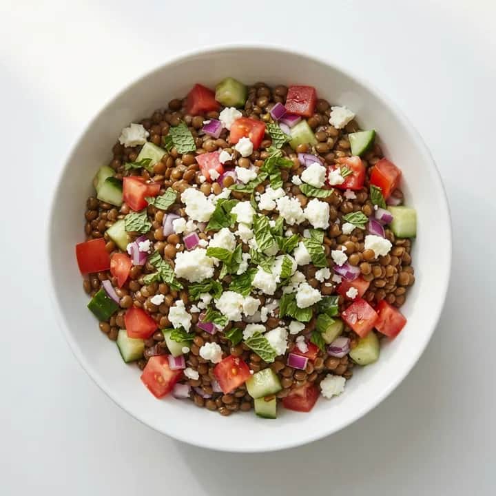 Ensalada de lentejas, feta y menta
