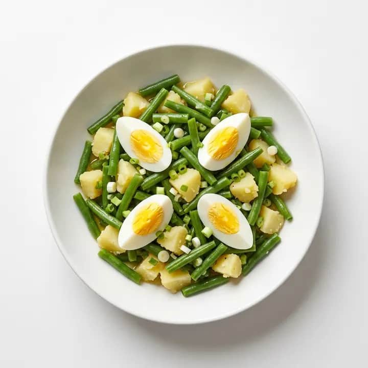 Ensalada templada de judías verdes y huevo