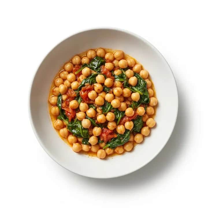 Garbanzos salteados con espinacas y tomate