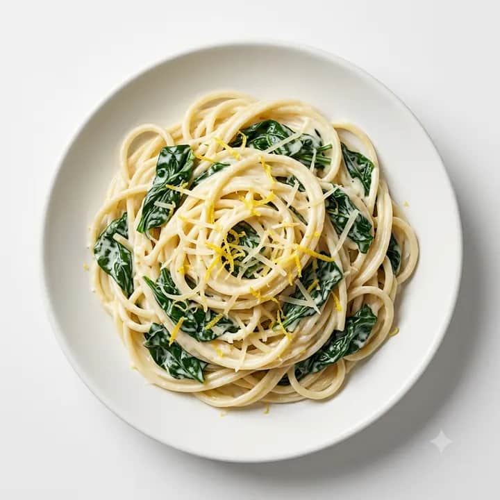 Pasta cremosa de limón y espinacas