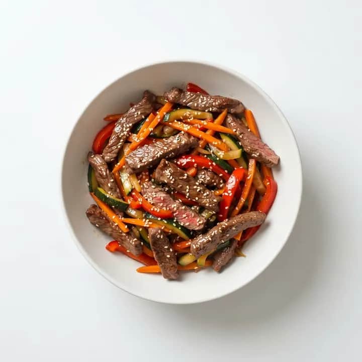 Wok de ternera con verduras y sésamo