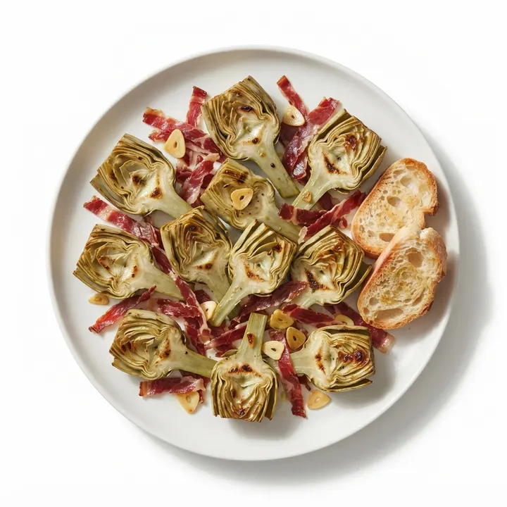 Alcachofas salteadas con jamón