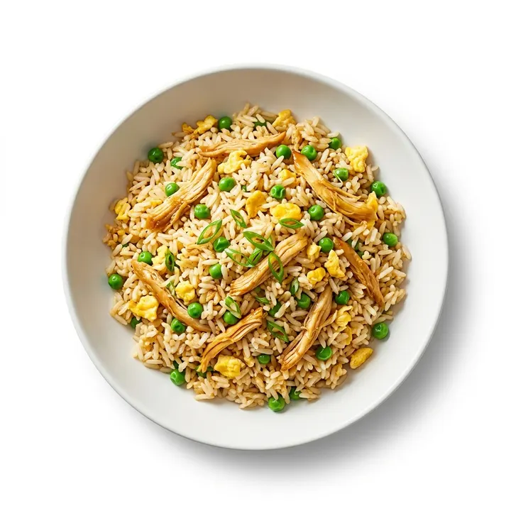 Arroz salteado con pollo asado y huevo