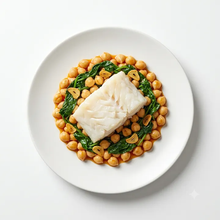Bacalao con espinacas y garbanzos