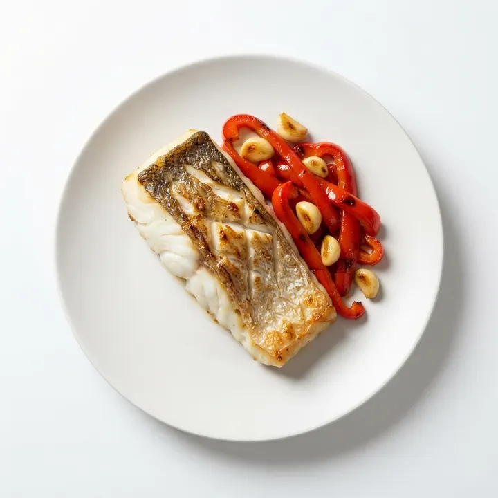 Bacalao a la plancha con pimientos