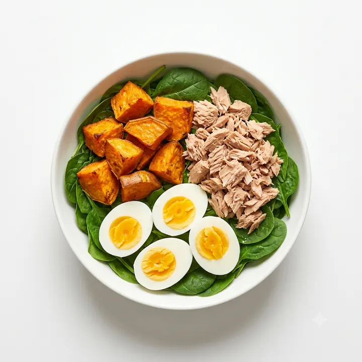 Bowl de atún, huevo y boniato