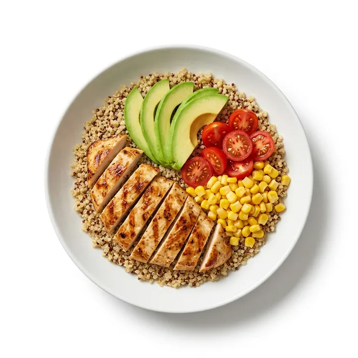 Bowl de quinoa con pollo y aguacate