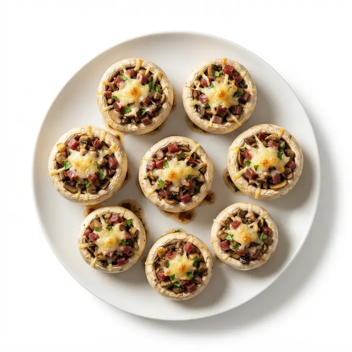 Champiñones rellenos de jamón y queso