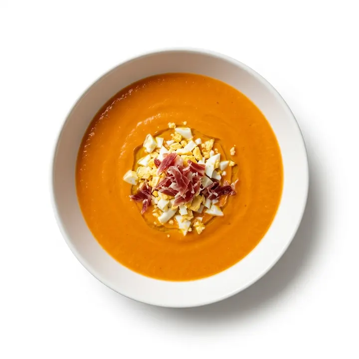 Crema de verduras con huevo duro y jamón