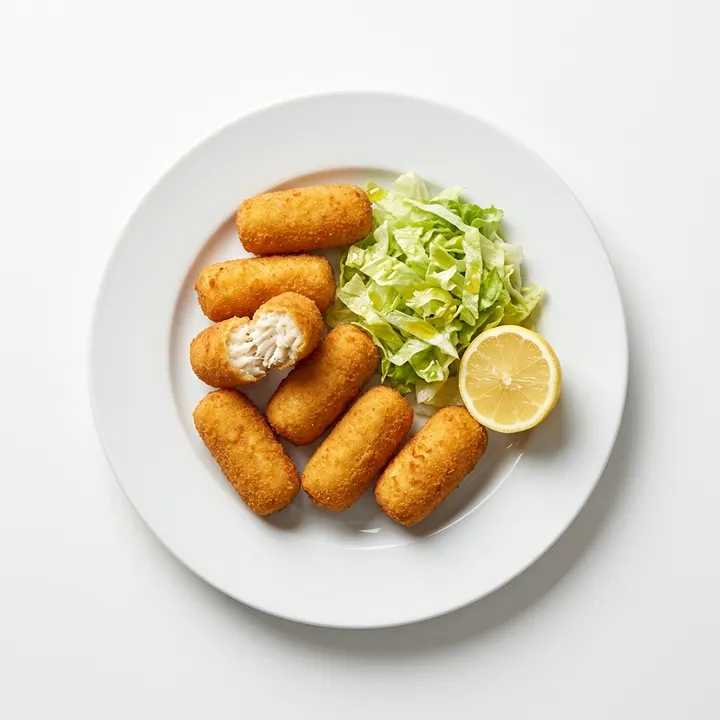 Croquetas de merluza con lechuga y limón
