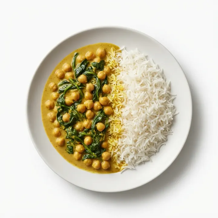 Curry de garbanzos y espinacas con leche de coco