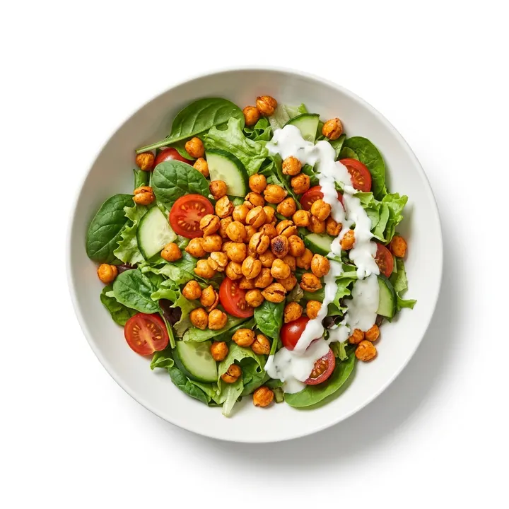 Ensalada con garbanzos crujientes y yogur
