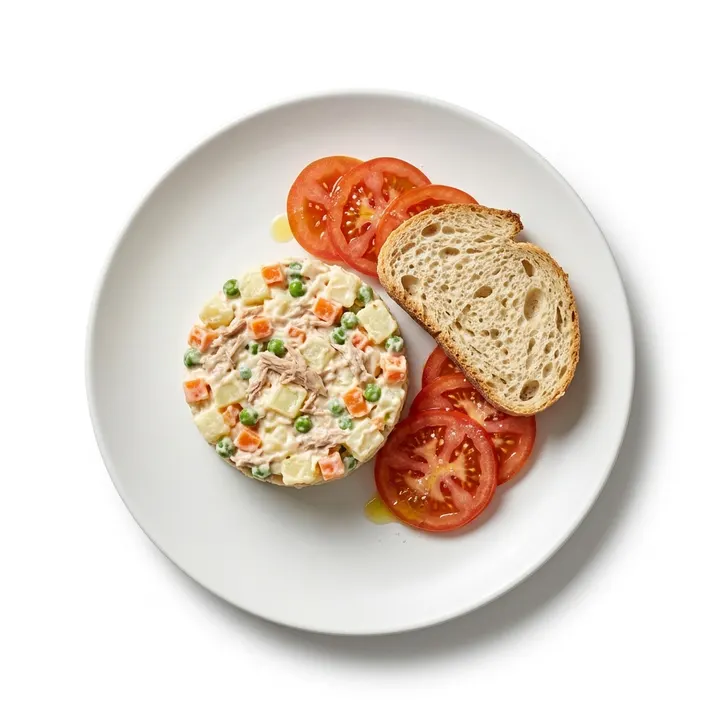 Ensaladilla rusa con pan y tomate