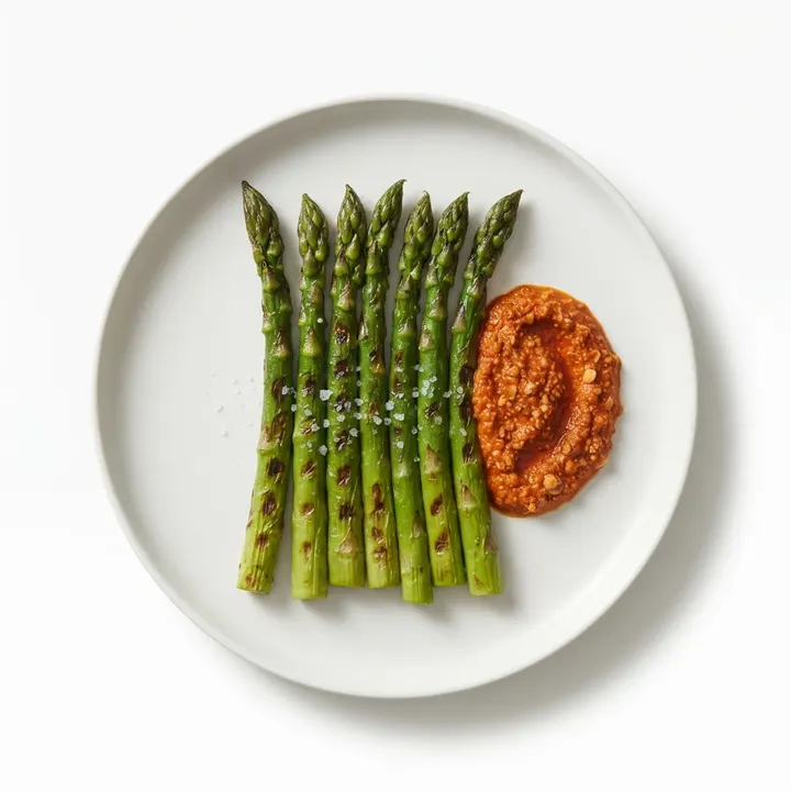 Espárragos verdes a la plancha con romesco