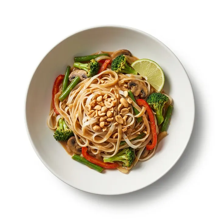 Fideos de arroz con salsa de cacahuete y verduras
