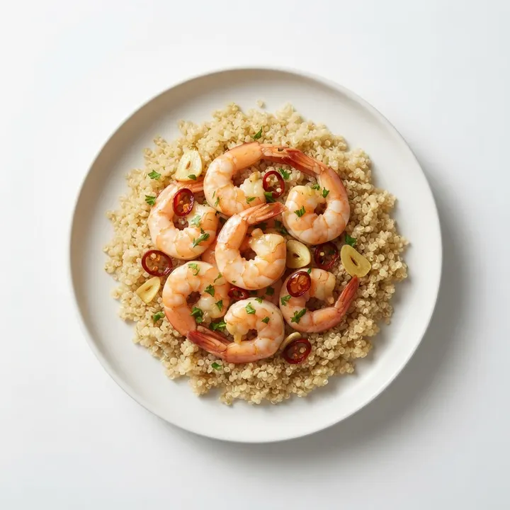 Gambas al ajillo con quinoa
