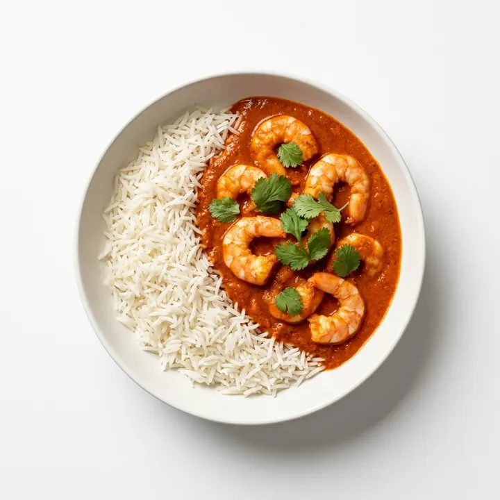 Gambas tikka masala con arroz