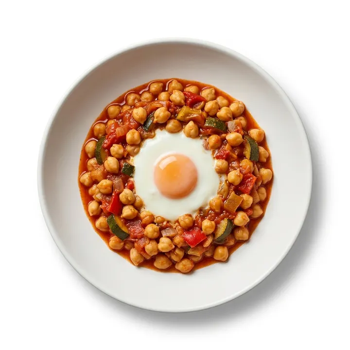 Garbanzos con pisto y huevo
