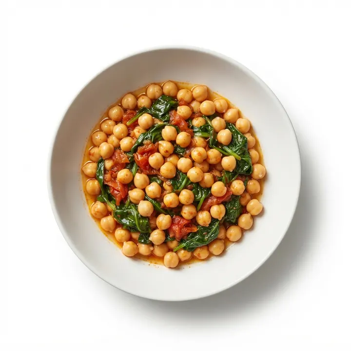 Garbanzos salteados con espinacas y tomate