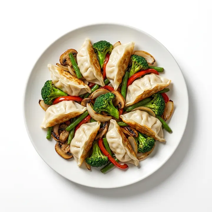 Gyozas con verduras al wok