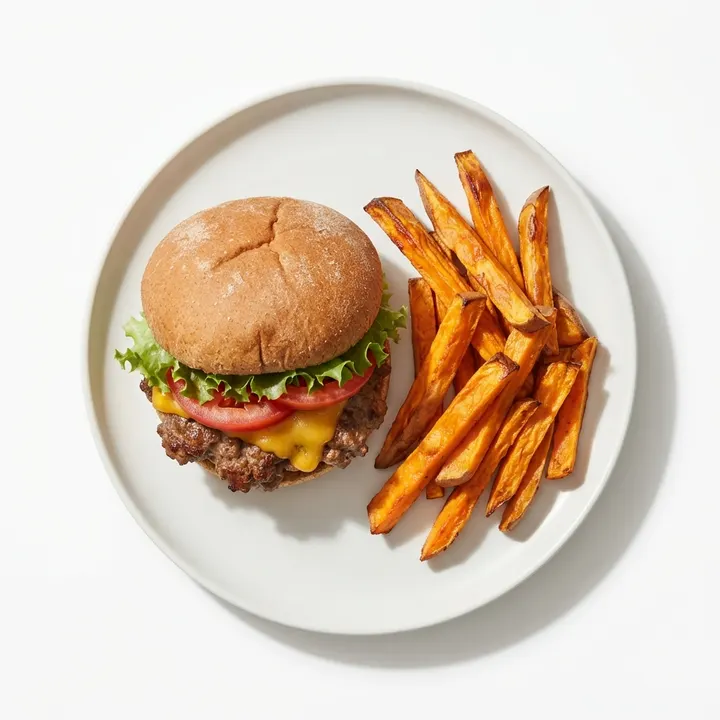 Hamburguesa casera con boniato al horno