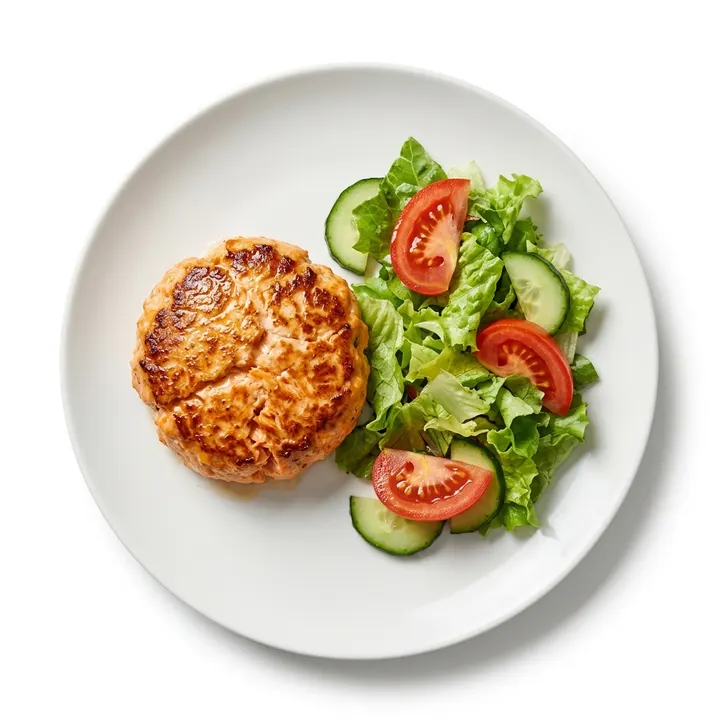 Hamburguesa de salmón con ensalada