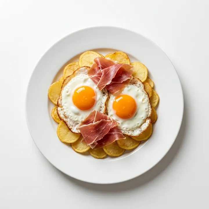 Huevos fritos con patatas y jamón