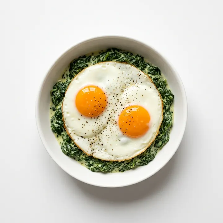 Huevos al plato con espinacas a la crema