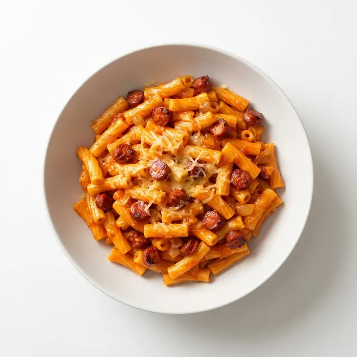 Macarrones con chorizo y tomate
