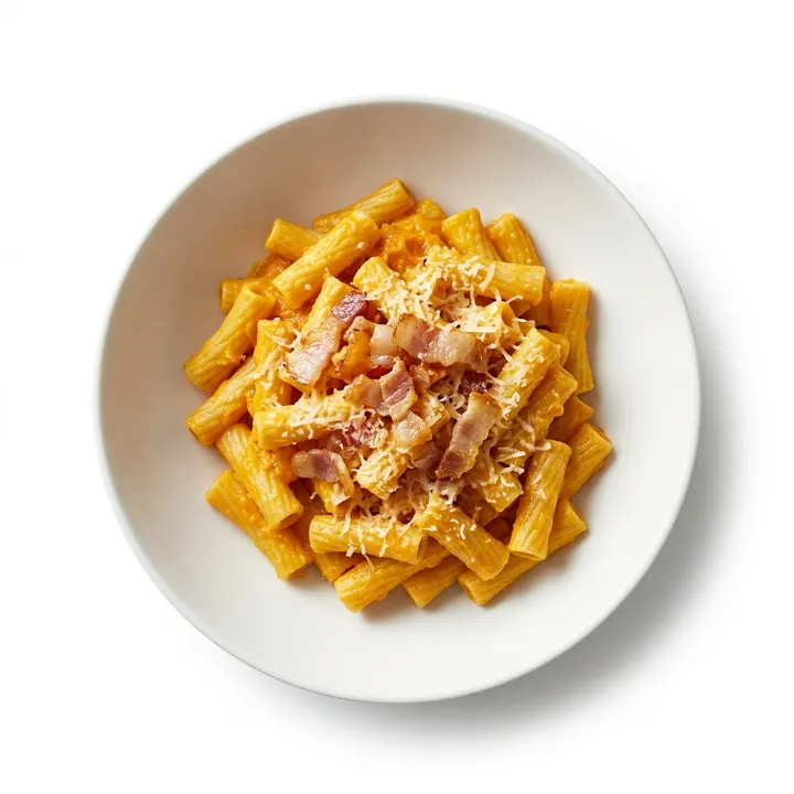 Macarrones con crema de calabaza y panceta