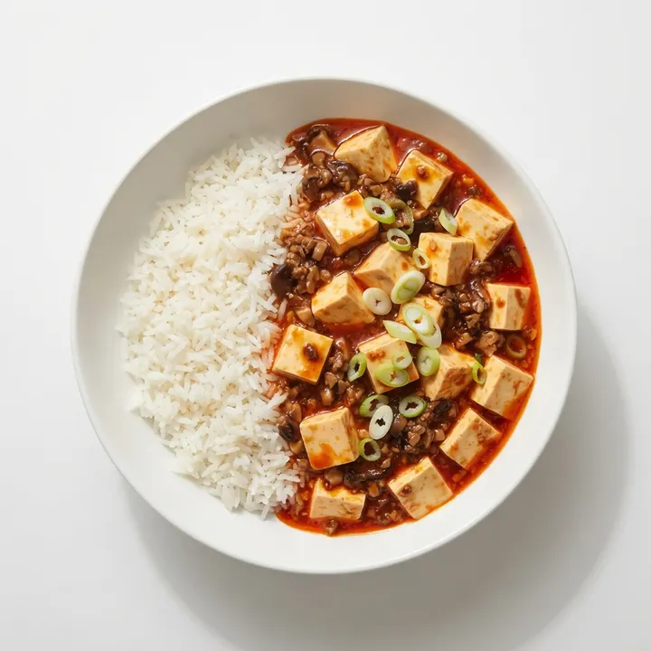 Mapo tofu vegano con arroz