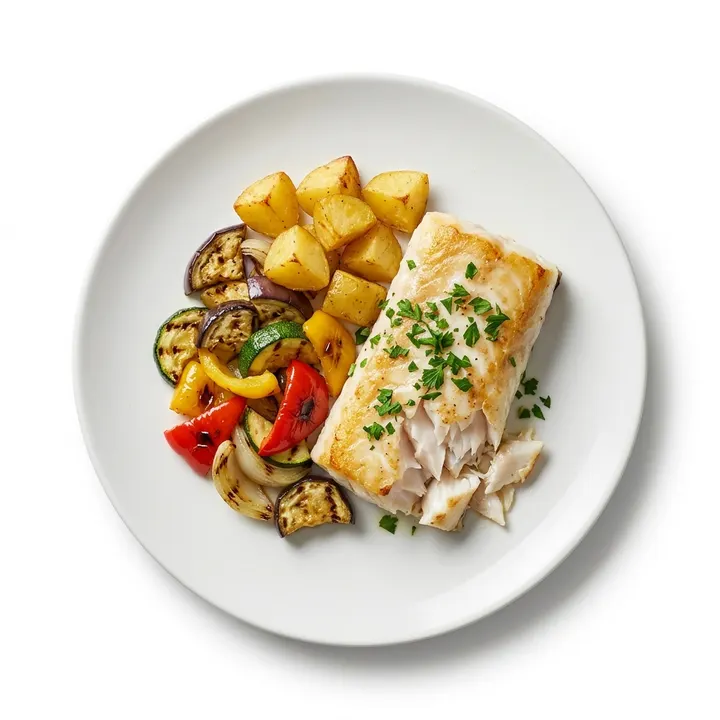 Merluza con parrillada de verduras