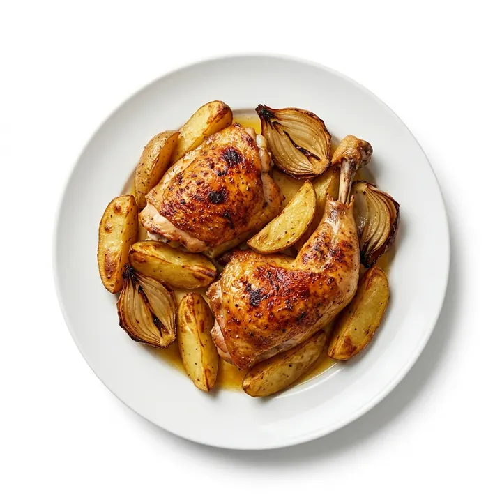 Muslos de pollo al horno con patatas y cebolla
