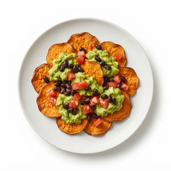 Nachos de boniato al horno con guacamole