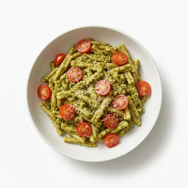 Pasta con pesto y tomates cherry