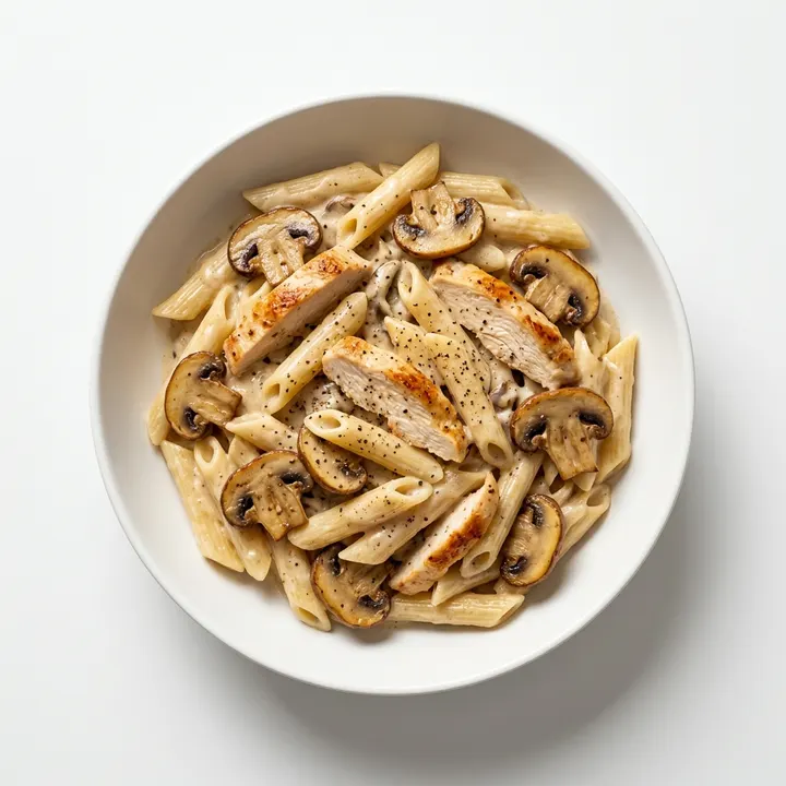 Pasta con pollo y champiñones
