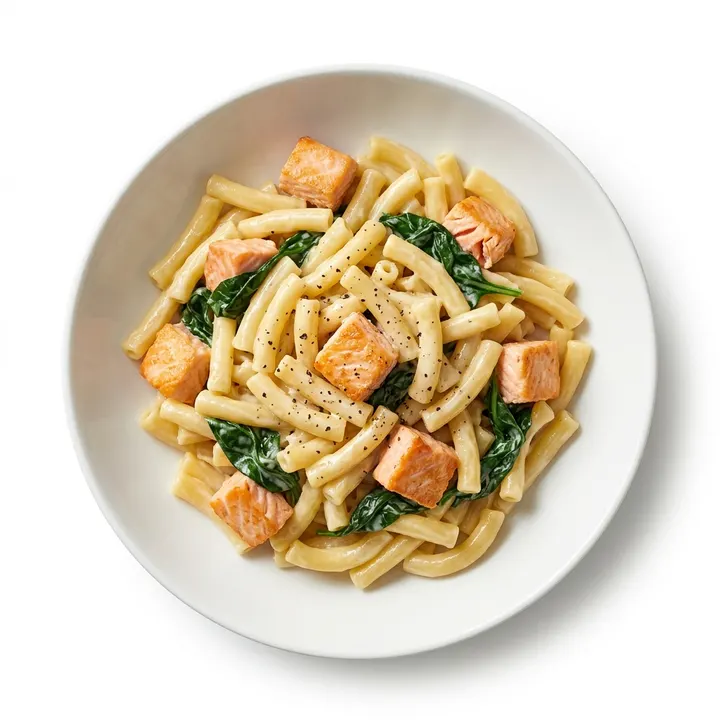 Pasta con salmón y espinacas