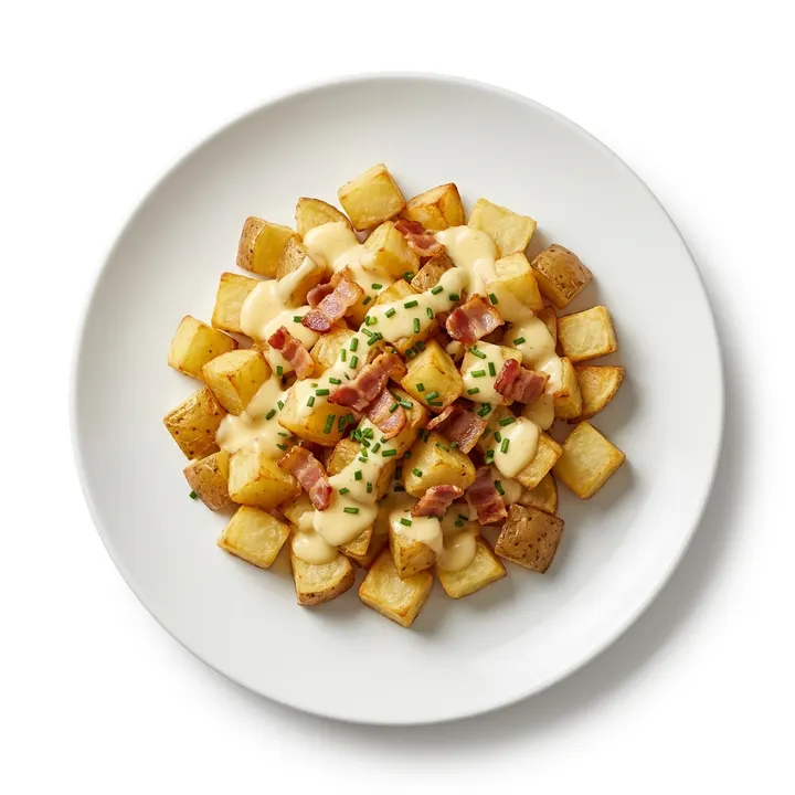 Patatas con panceta y salsa de queso