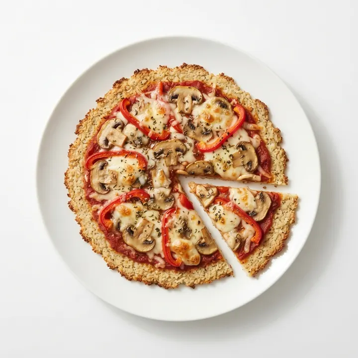 Pizza de masa de coliflor con verduras