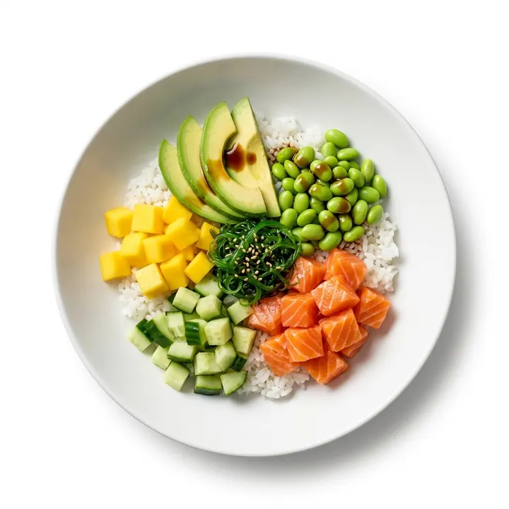 Poke de salmón con aguacate y edamame