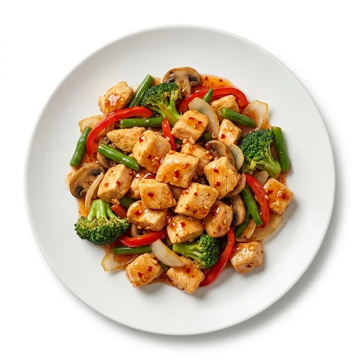 Pollo al chile dulce con verduras