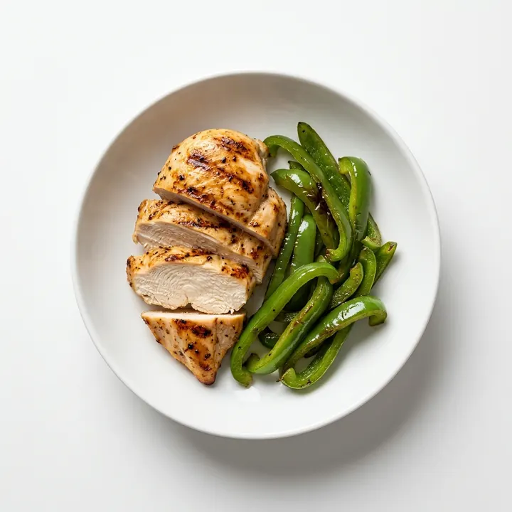 Pollo a la plancha con pimientos verdes