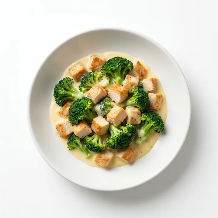 Pollo con salsa de queso y brócoli