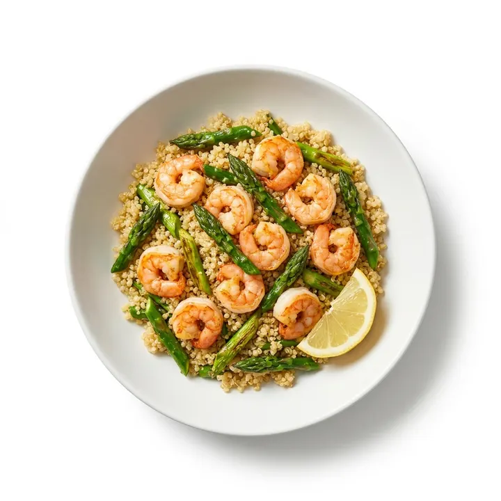 Quinoa con langostinos y espárragos