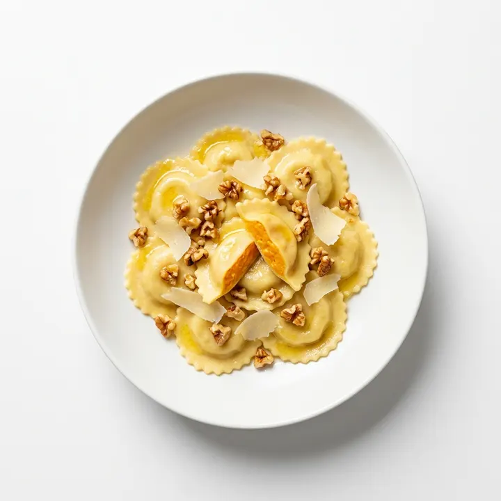 Ravioli de calabaza con nueces y parmesano