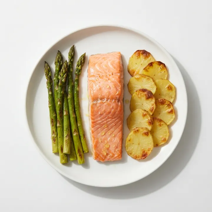 Salmón al horno con espárragos y patata