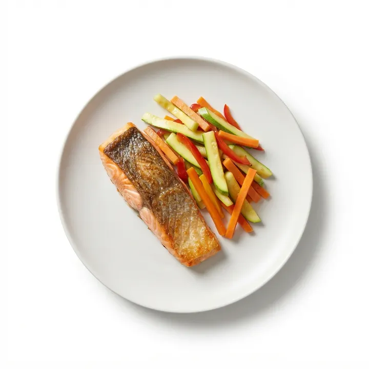 Salmón a la plancha con verduras salteadas