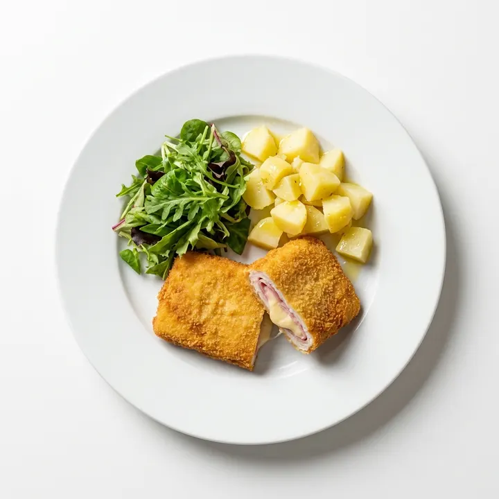 San Jacobos con ensalada de patata y hojas verdes