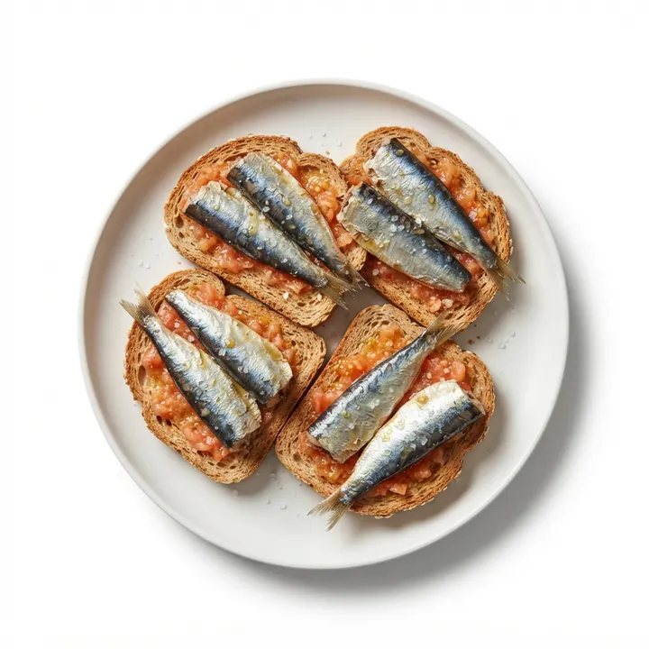 Sardinas en lata con tomate sobre tostada
